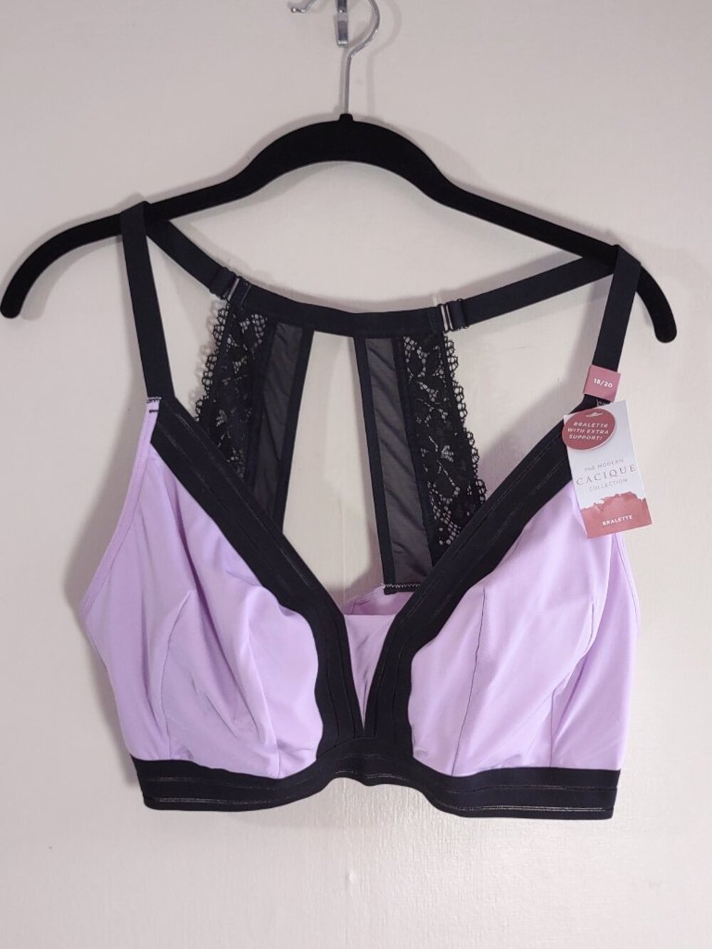 NEW Cacique Wireless Black Lace Racerback Bralette  Extra Support  Size 18/20 XL